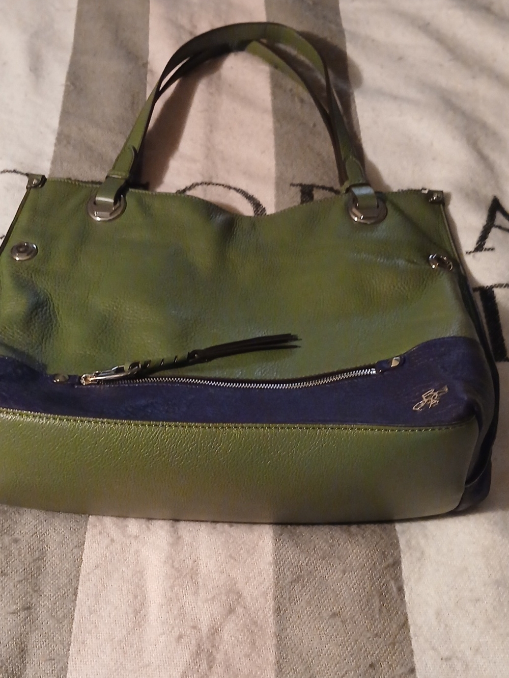 orYANY Green and Navy Leather Shoulder Bag